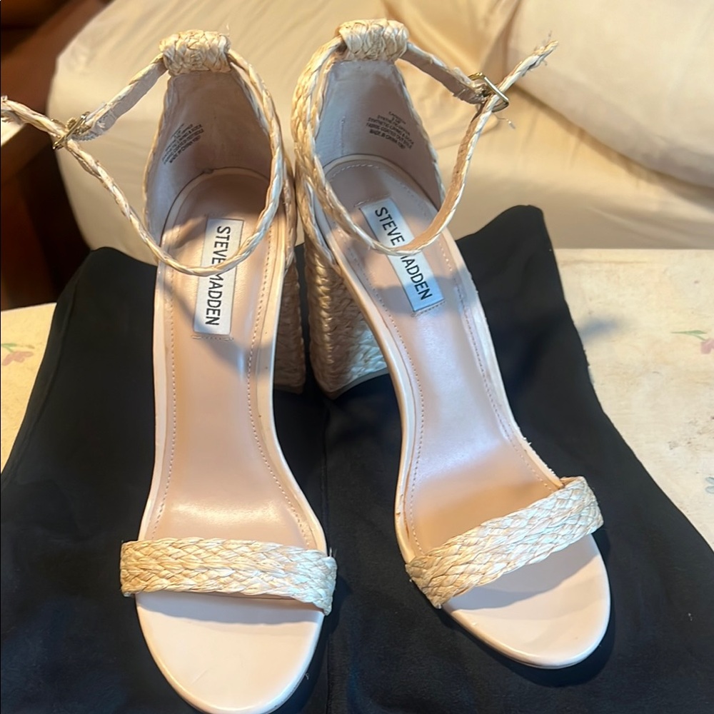 Steve Madden Cream Wedge Sandals with Ankle Strap